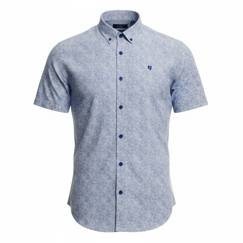 Garcia Mens Short Sleeve Button Down Shirt Blue White Geometric Print D11286 S
